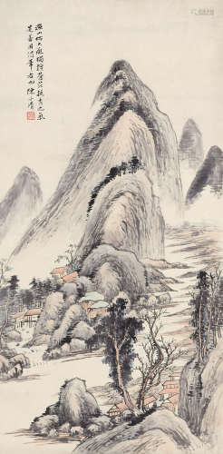 1895-1946 陈子清 山水  约2.24平尺 设色纸本 立轴