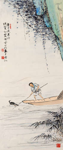 1884-1967 李凤公 指画人物  约1.69平尺 设色纸本 立轴