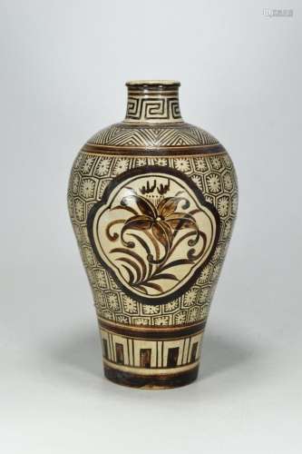 CIZHOU WARE 'ORCHID FLOWER' MEIPING VASE
