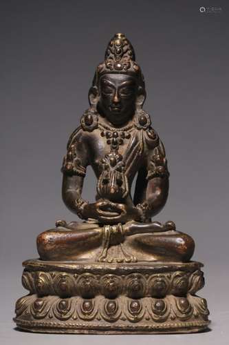 GILT BRONZE FIGURINE OF SEATED AMITABHA BUDDHA