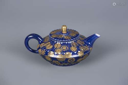 ALTAR BLUE GROUND GOLD-PAINTED FLORAL TEAPOT