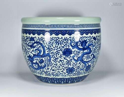 BLUE AND WHITE DRAGONS PORCELAIN VAT