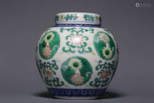 DOUCAI 'FLOWER' LIDDED TEMPLE JAR