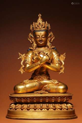 GILT BRONZE STONE-INLAID STATUE OF VAJRADHARA