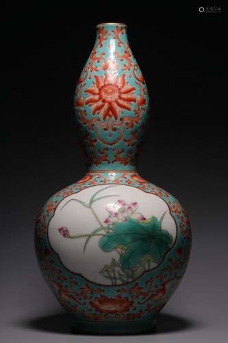 TURQUOISE GROUND OPEN FACE DOUBLE-GOURD-SHAPED VASE