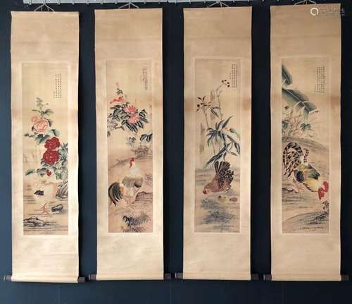 WANG XUETAO, FOUR-PANEL PAINTINGS OF CHICKEN