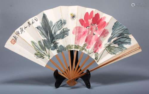 QI BAISHI, FOLDING FAN OF FLOWER