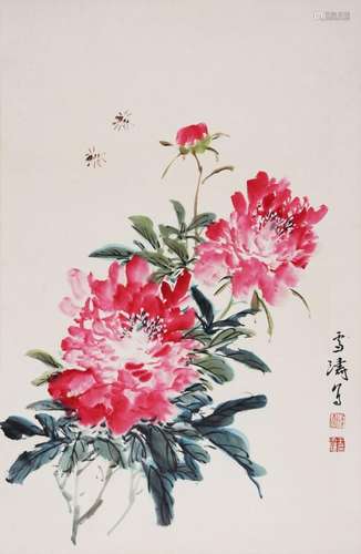 WANG XUETAO, INSECTS AND PEONY FLOWERS