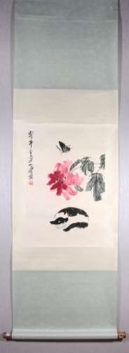 QI BAISHI, CAT, BUTTERFLY AND FLOWER