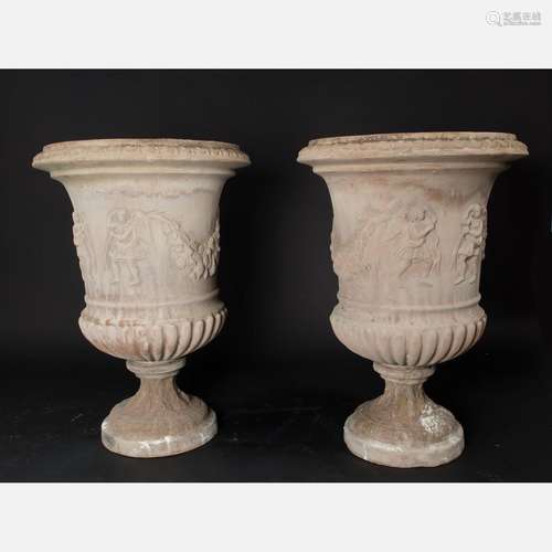 Pair of monumental garden urns