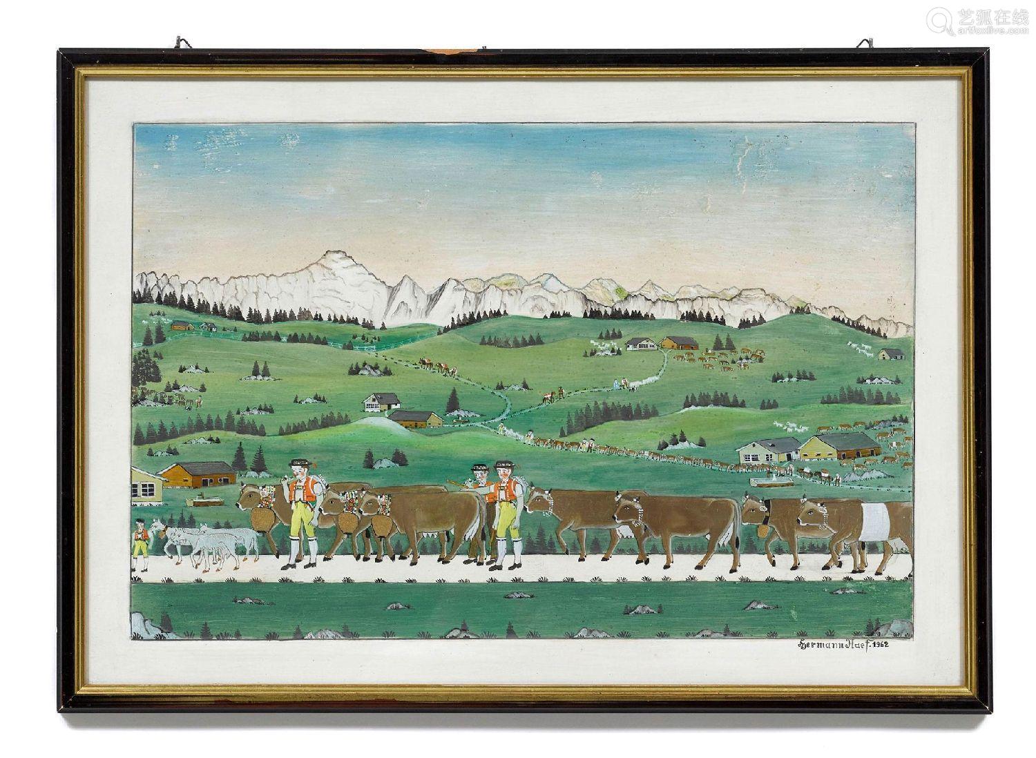 HERMANN NAEF(Schwellbrunn 1892-1964 Dicken)Montée à l'alpage...