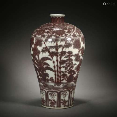 Ming Dynasty of China,Blue and White Glaze Red Prunus Vase