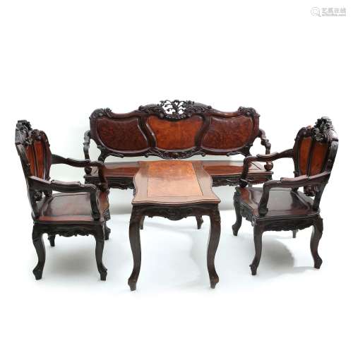 Qing Dynasty,Rosewood Sofa and Tea Table (a Set)