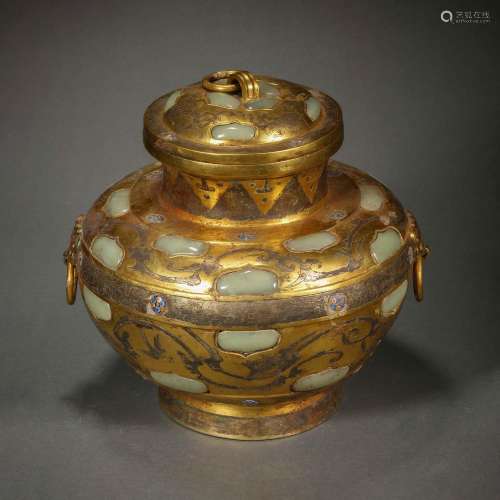 Ming Dynasty of China,Gilt Hetian Jade Bottle
