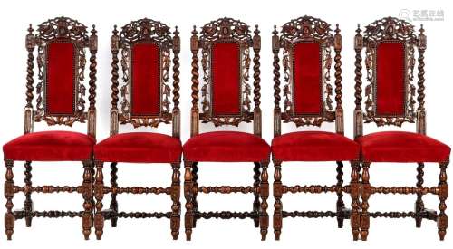 5 solid oak armchairs