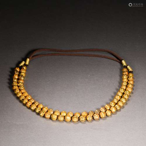 Qing Dynasty Gold Covered Cinnabar Necklace