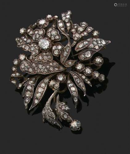 GRANDE BROCHE « TREMBLEUSE »Diamants taille rose et taille a...