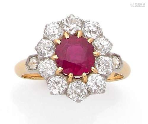 BAGUE « RUBIS »Rubis entourage diamants taille ancienneOr 18...