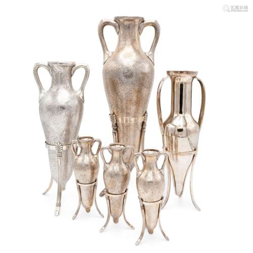 Group of six silver amphorae with pedestal