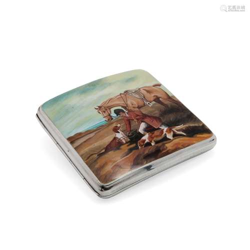 Cigarette case with hunting scene, 20th century European man...