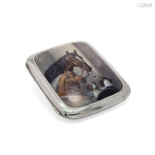 Cigarette case with two horses and two dogs, 20th century Eu...