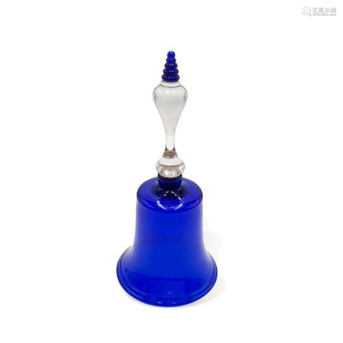 Victorian Nailsea blue glass bell, circa 1880