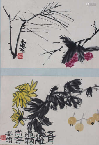 潘天寿 花卉双挖 纸本立轴
