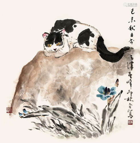 孙其峰 萧朗 猫 纸本设色 镜心