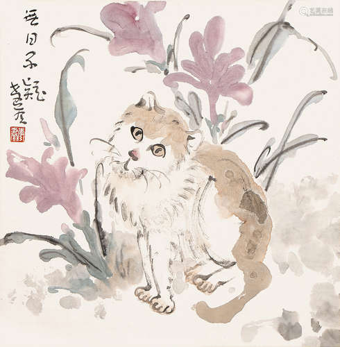 李孝萱 猫 纸本设色 镜心