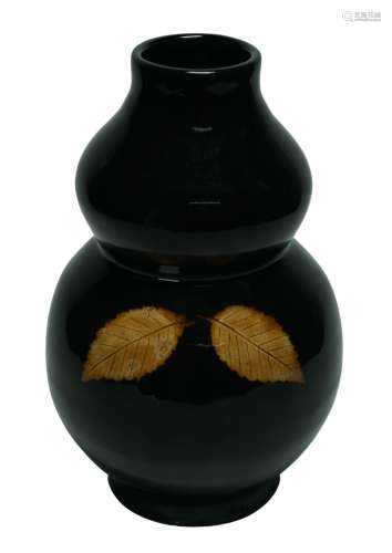 七十年代 黑釉木業紋葫蘆瓶