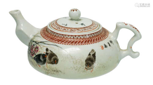 五十年代 鄧肖禹 粉彩和平鴿壺