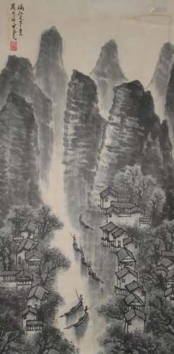 Chinese Scroll Painting of a Landscape