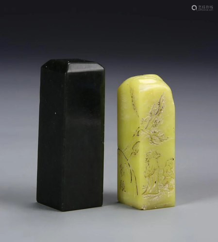 China, 19th century, two stone seal chip. Biggest Height 3 1...