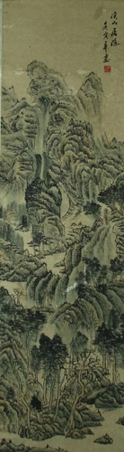 China, scroll painting of a landscape, colored ink on paper,...