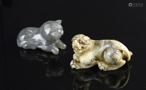 Two Chinese Jade Mini Foo Lions