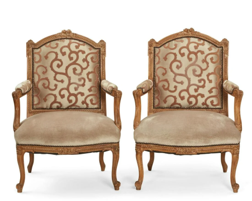 A pair of Continental beechwood armchairs