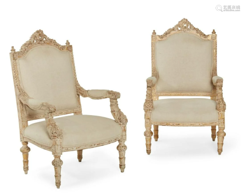 A pair of Neoclassical style painted armchairs