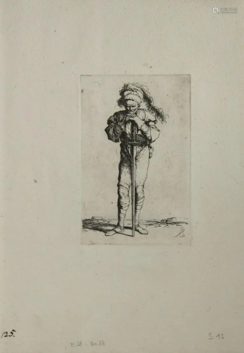 Salvator Rosa, Warrior at repose, etching