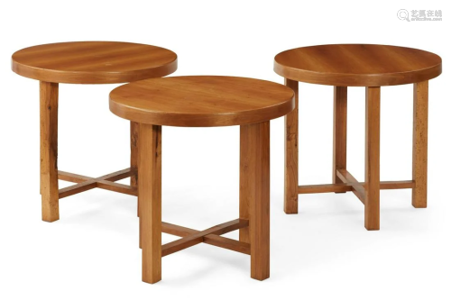 A suite of three mixed wood contemporary tables