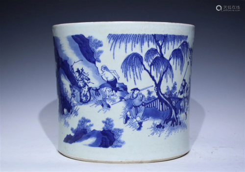 A Chinese Blue and White Porcelain Brush Pot