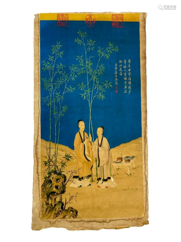 Chinese Old Scroll Lang shi ning - ping an Chunxin Painting