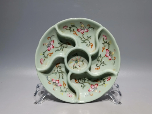 A Chinese Celadon Glazed Famille-Rose Porcelain Brush Washer