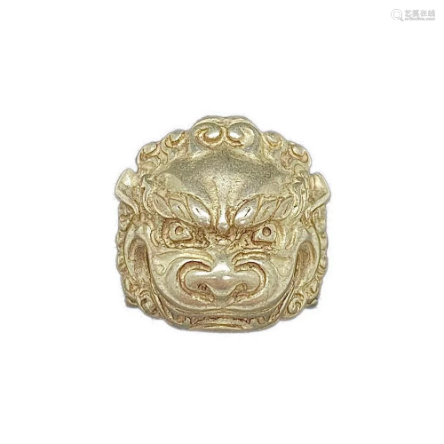 Old Chinese Miao Silver Qilin Kylin Beast Head Ring
