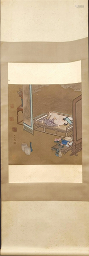 A Chinese Scroll Painting of Figure Story