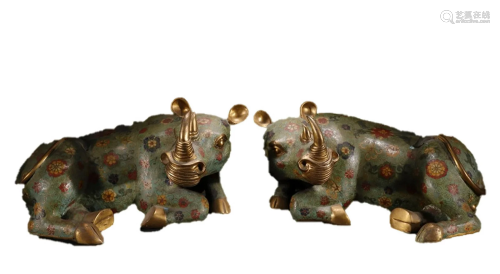 Pair of Chinese Cloisonne Animal Decoration