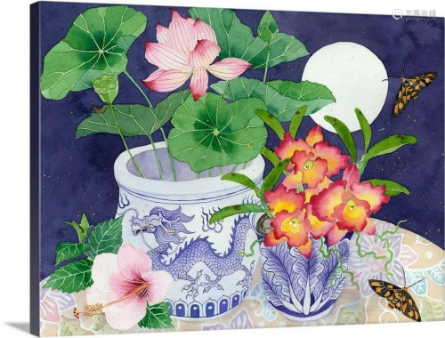 Still Life With Lotus And Orchids Canvas Reproduction by Gab...