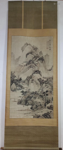 Mountainous Landscape Paper Scroll by Xiao Yuncong