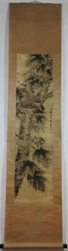 Birds flowers paper scroll by Lv Ji