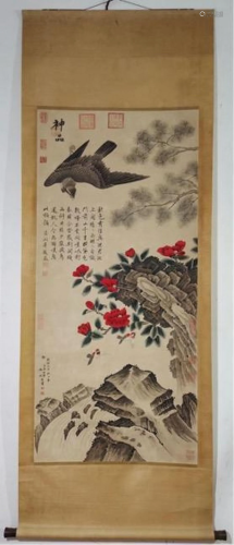 Birds flowers paper scroll by Lang Shining and Leng Mei