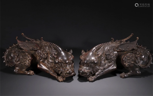 Pair of Chinese Bronze Decoration of Foo Dogs